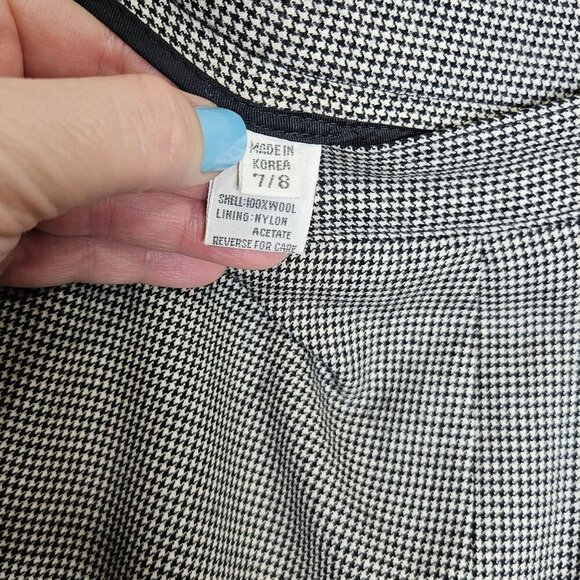 Houndstooth Wool Blend A-Line Skirt Pocket Side Zipper Fish Tail Midi Office 7/8 - Picture 3 of 11